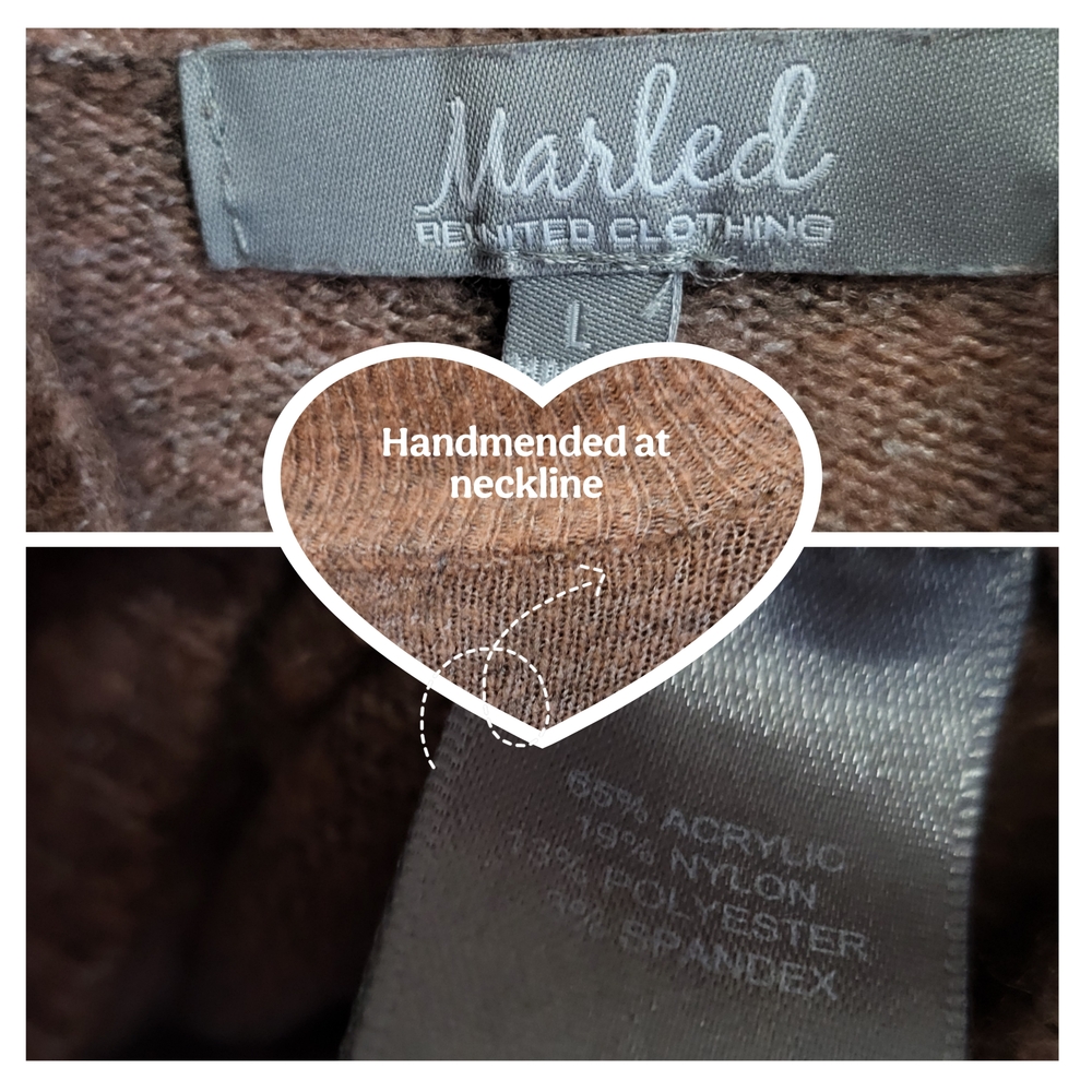 🌿Marled Knit Women's Large Soft Brown Pink Cream Crewneck Sweater - Picture 6 of 10